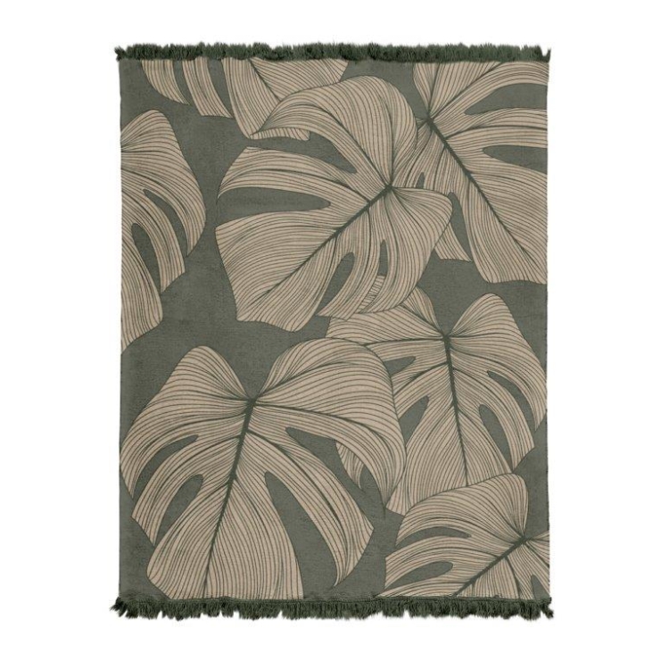 Koc Bawełniany 150x200- monstera zieleń butelkowa